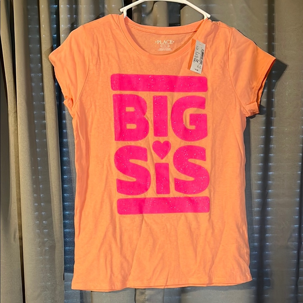 Place Bright Orange Tee with Pink 'Big Sis' Design